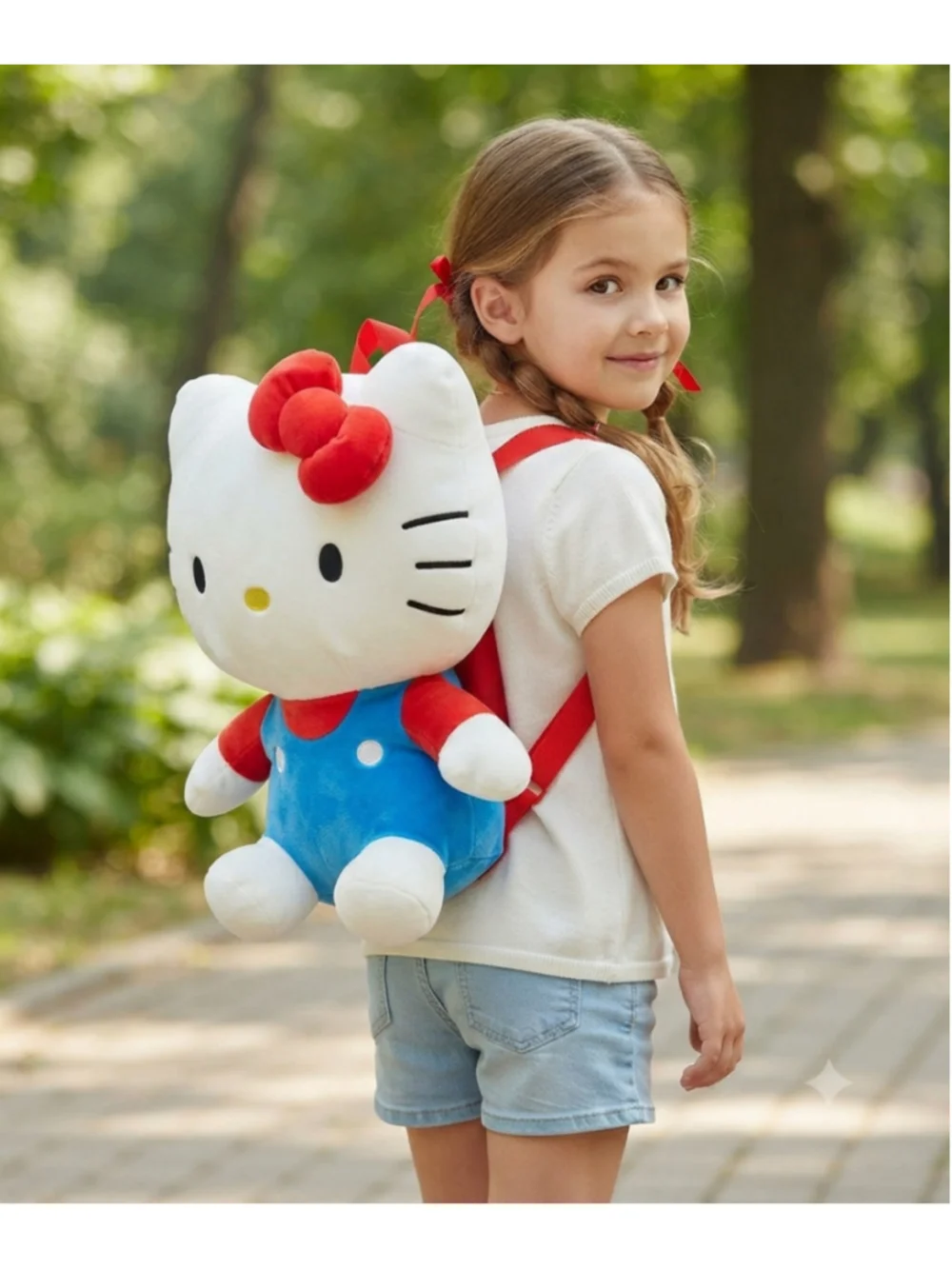 Hello Kitty Sanrio Plush Backpack 16” Red Bow Double Straps Adjustable